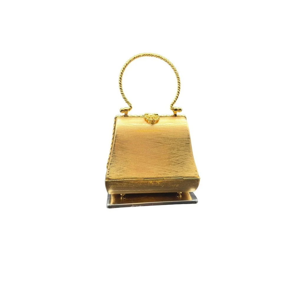 Vintage Rodo Firenze Italy Gold Metal Hard Shell Minaudiere Evening Bag 1960s